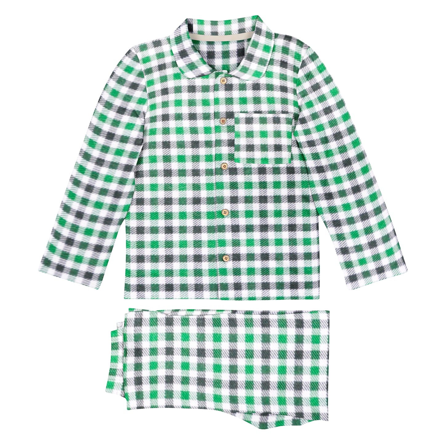 'Green and Black Checks' Organic Collared Pajama Set