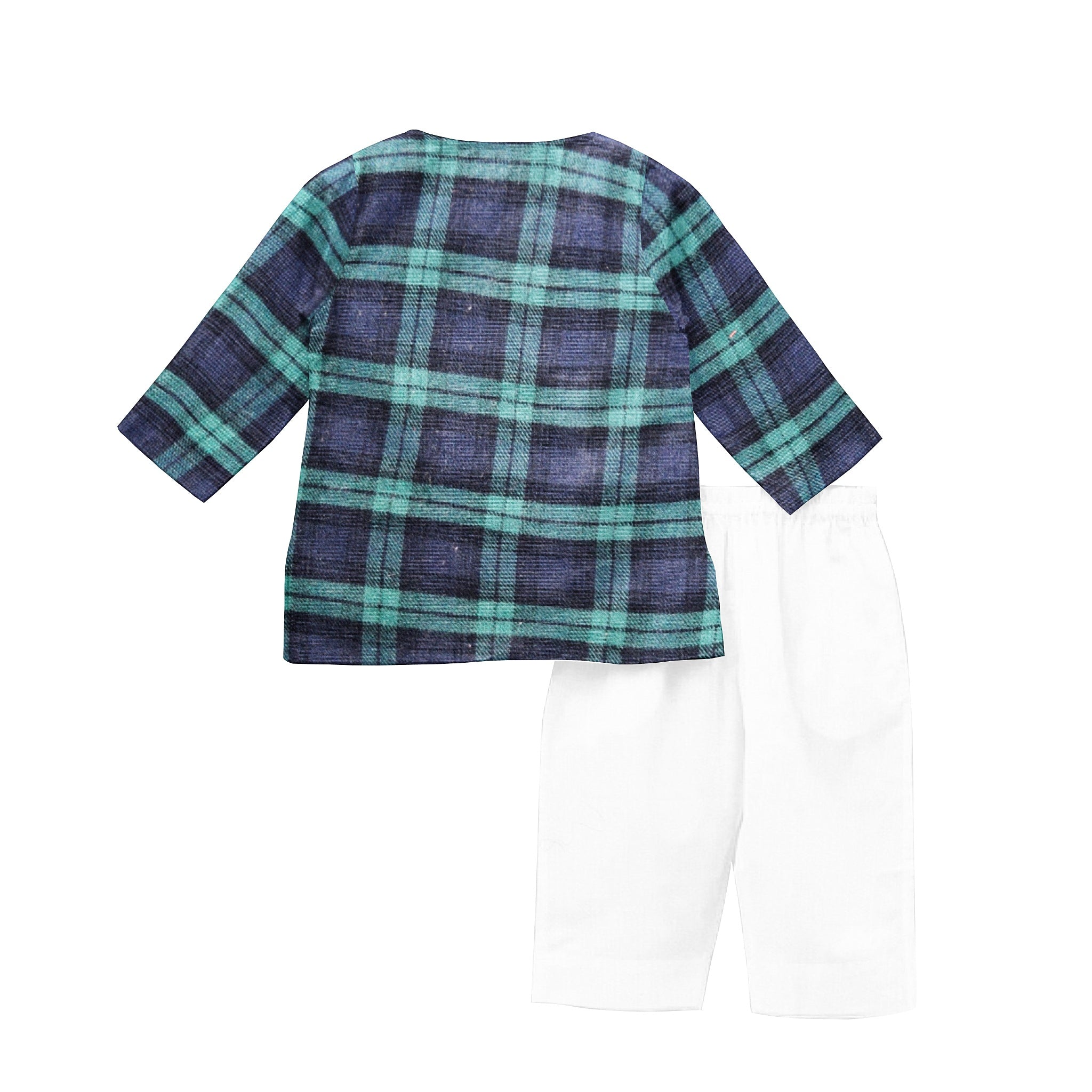 'Green & Navy Blue Checks' Organic Pajama Kurta Set