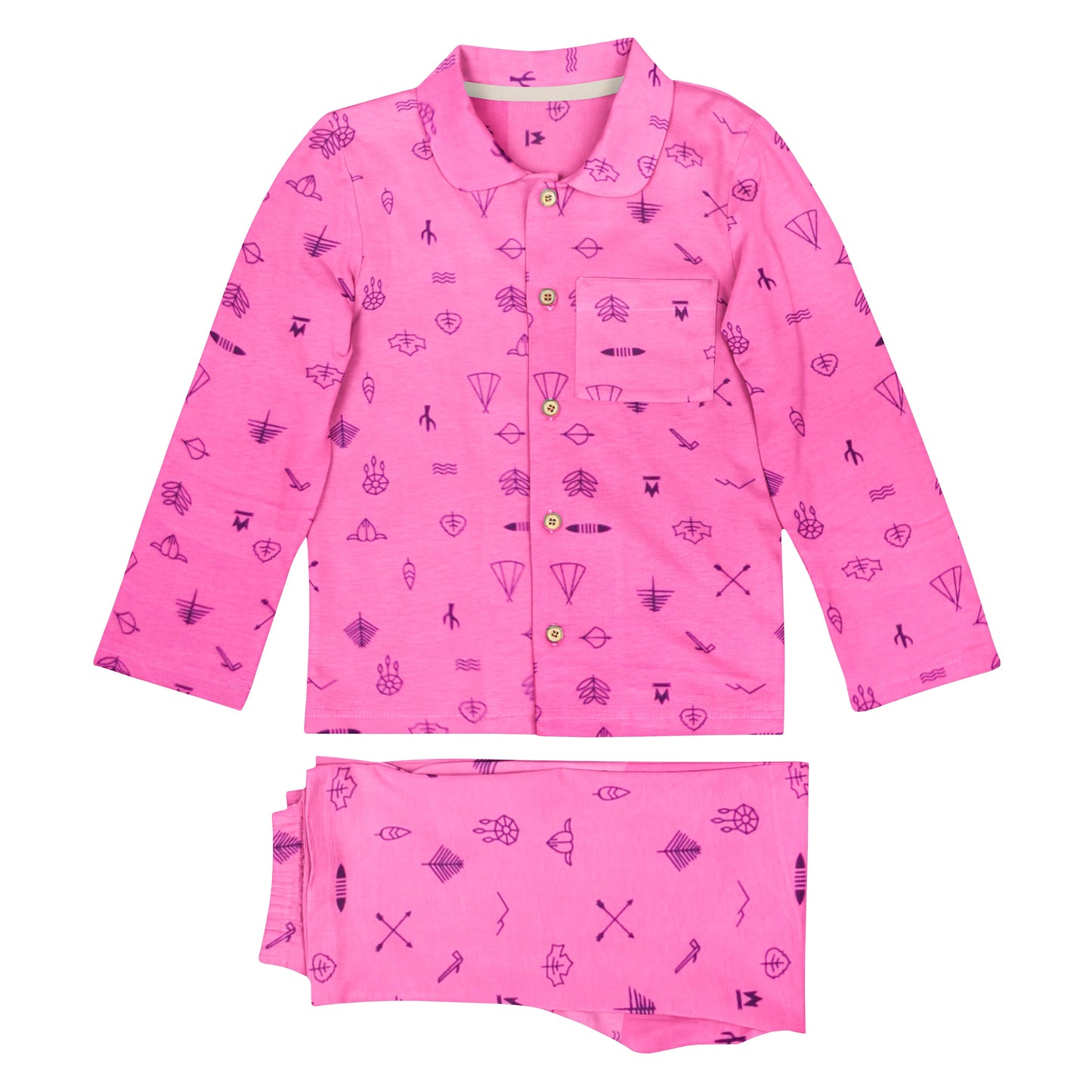 'Pink Line Drawing' Organic Collared Pajama Set