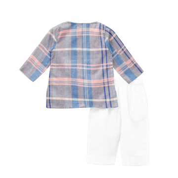 'Pink & Blue Checks' Organic Pajama Kurta Set