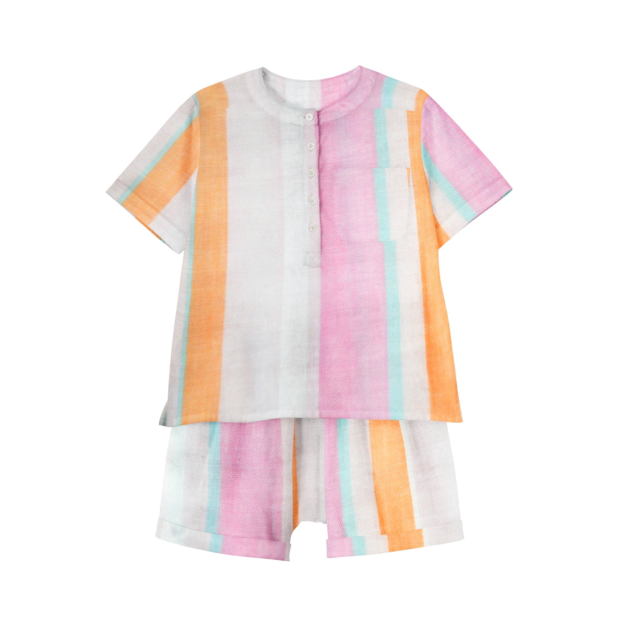 'Pink & Orange Stripe' Organic Pajama Short Set