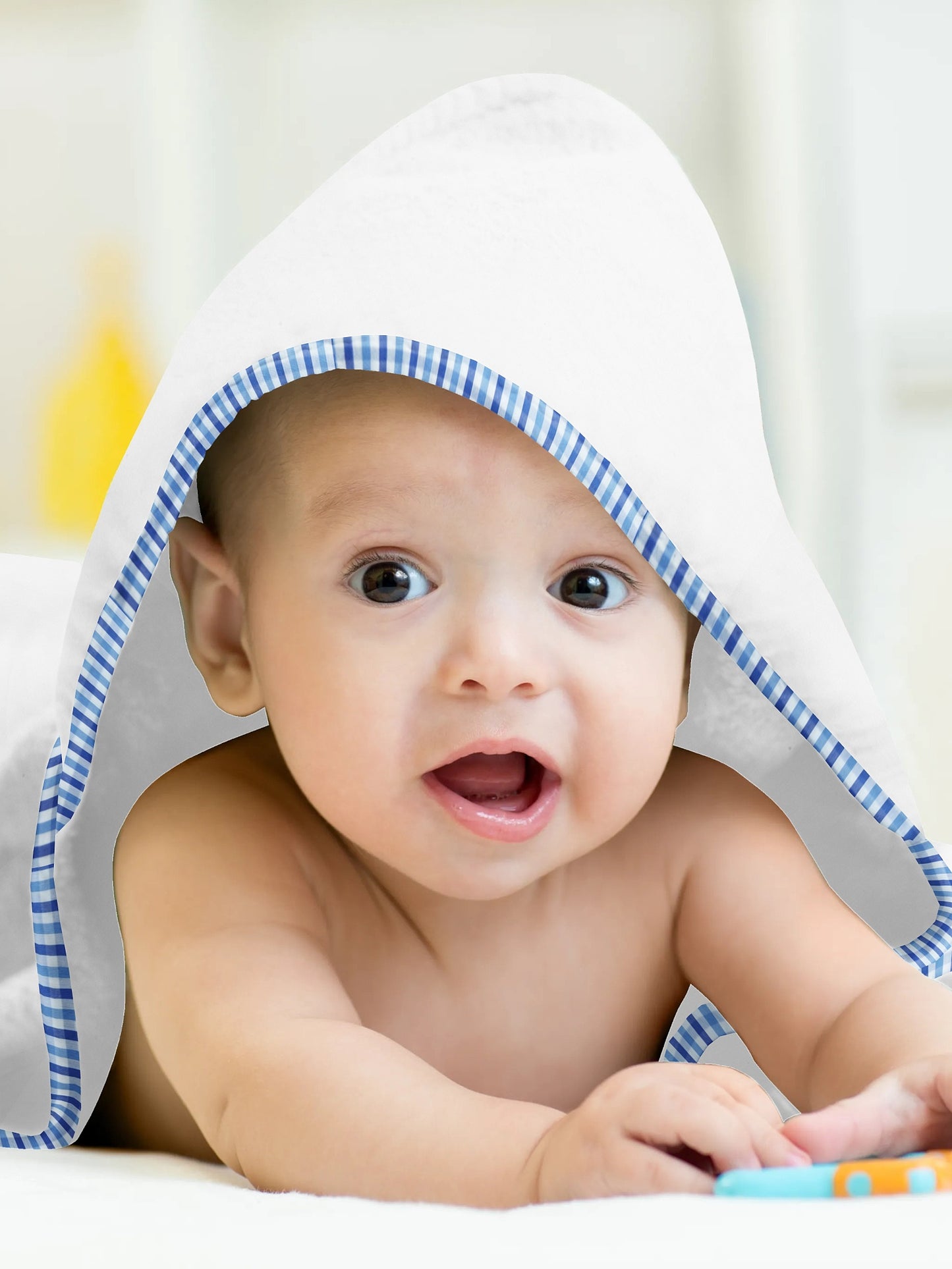 'Shaded Blue Checks’ Organic Hooded Towel Set