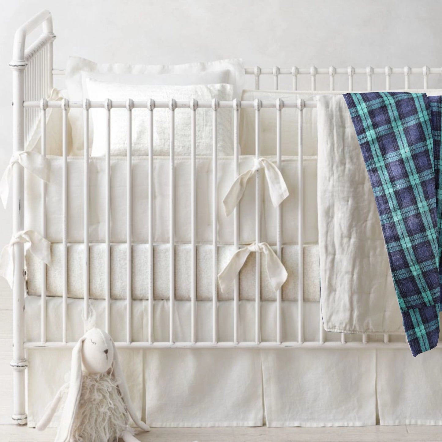 ‘Green and Navy Blue Checks’ Organic Baby Blanket or Quilt