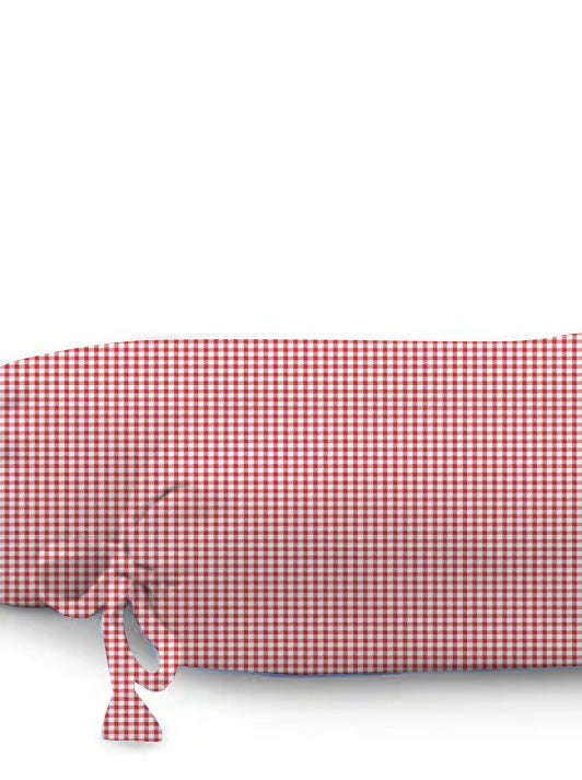 Red and white checkered fabric roll on a light gray background