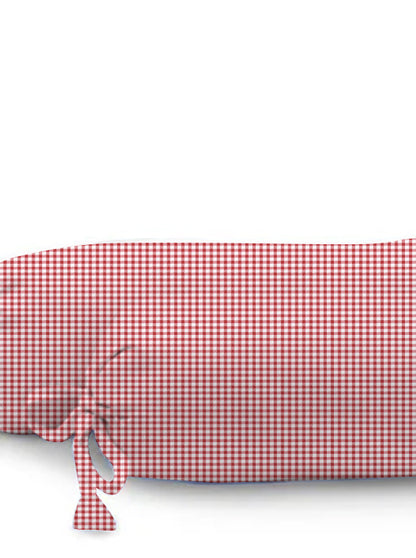 Red and white checkered fabric roll on a light gray background