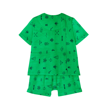 'Green Line Drawing' Organic Pajama Short Set