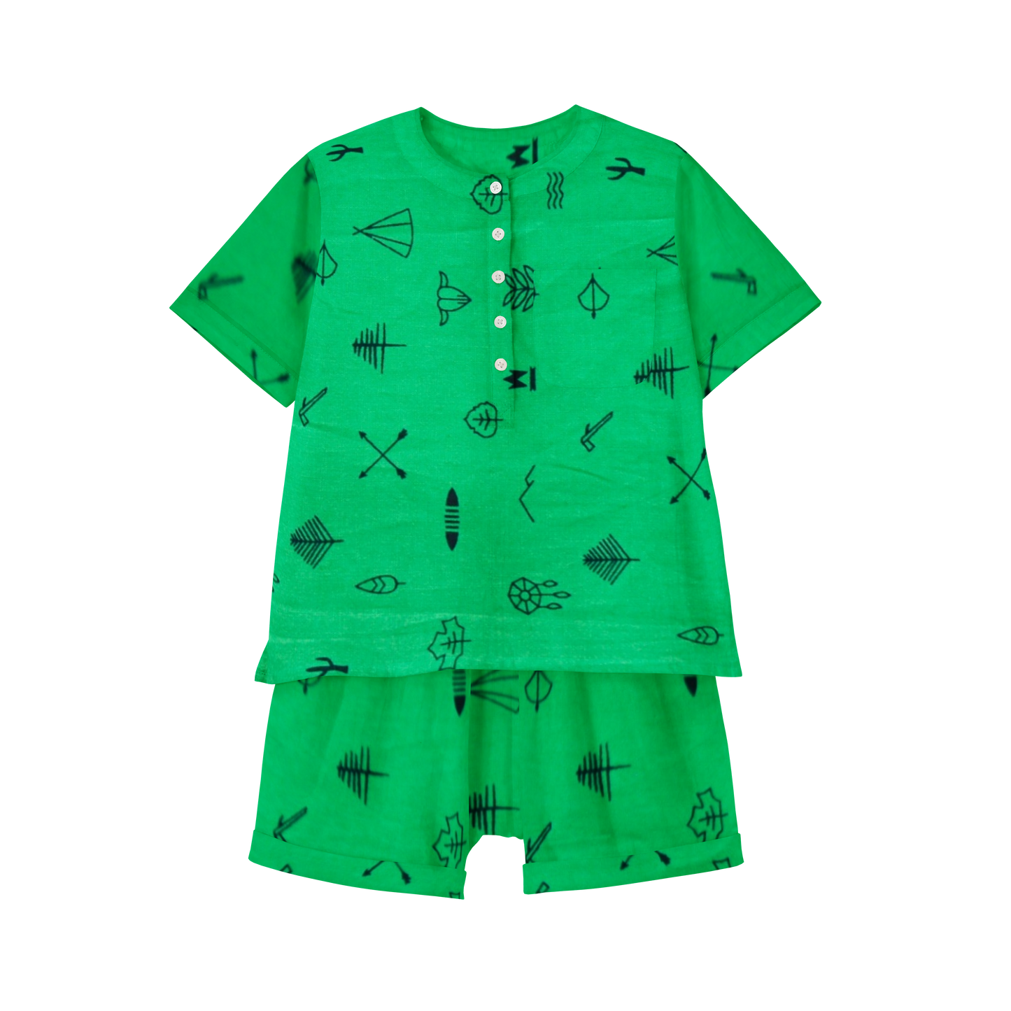 'Green Line Drawing' Organic Pajama Short Set