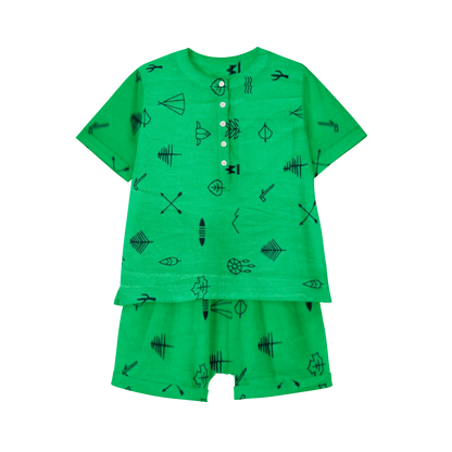 'Green Line Drawing' Organic Pajama Short Set
