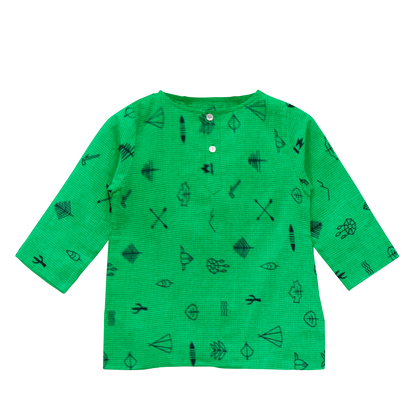 'Green Line Drawing' Organic Pajama Kurta Set