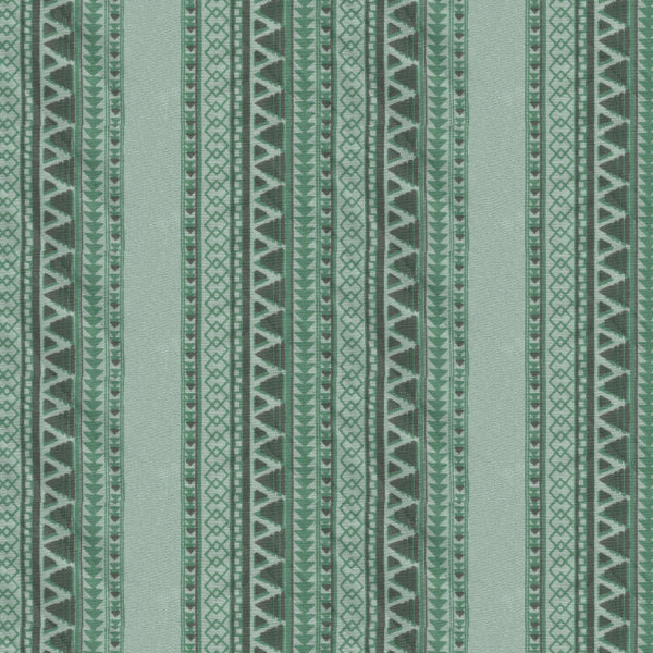 Textile pattern with green and gray stripes on a light blue background