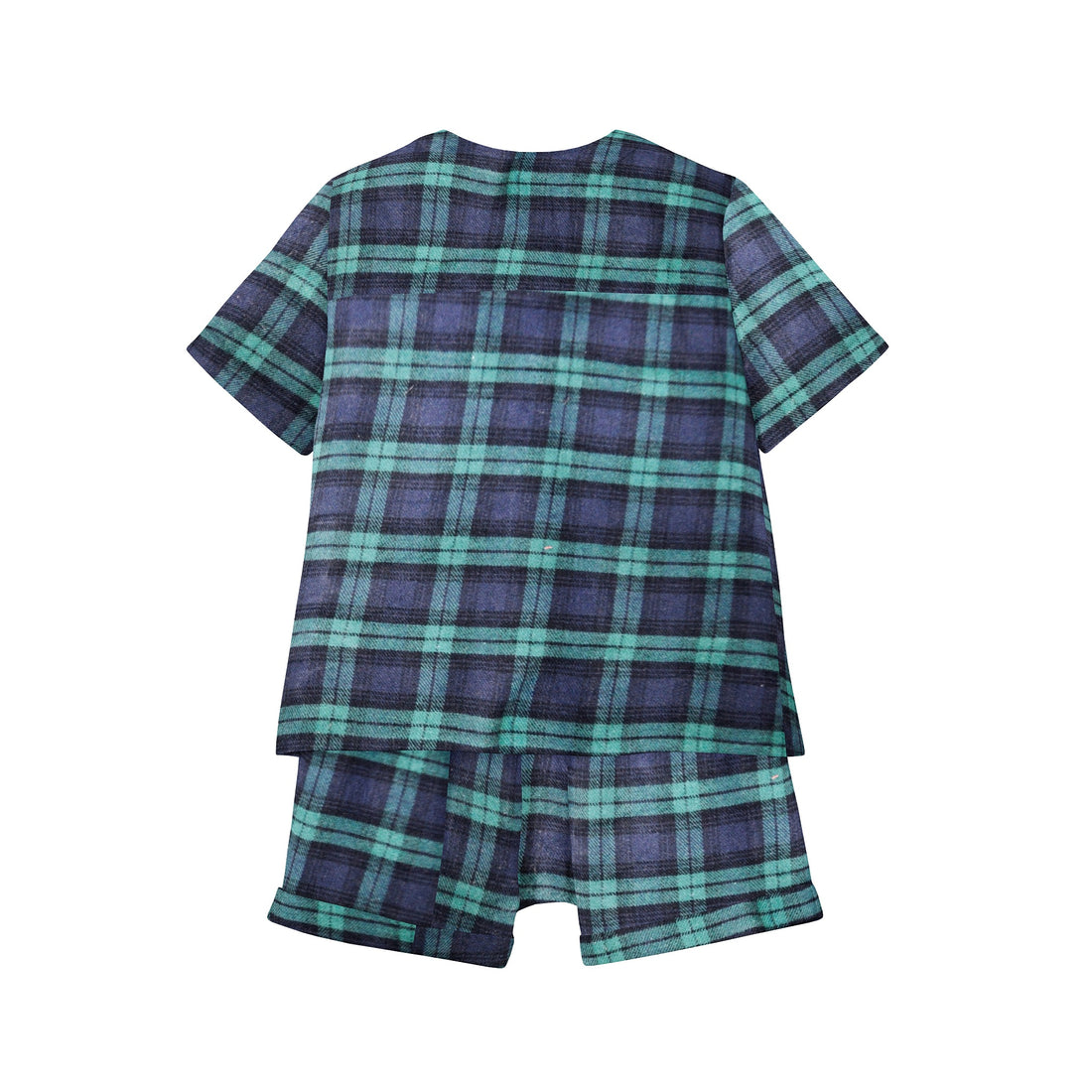 'Green & Navy Blue Checks' Organic Pajama Short Set