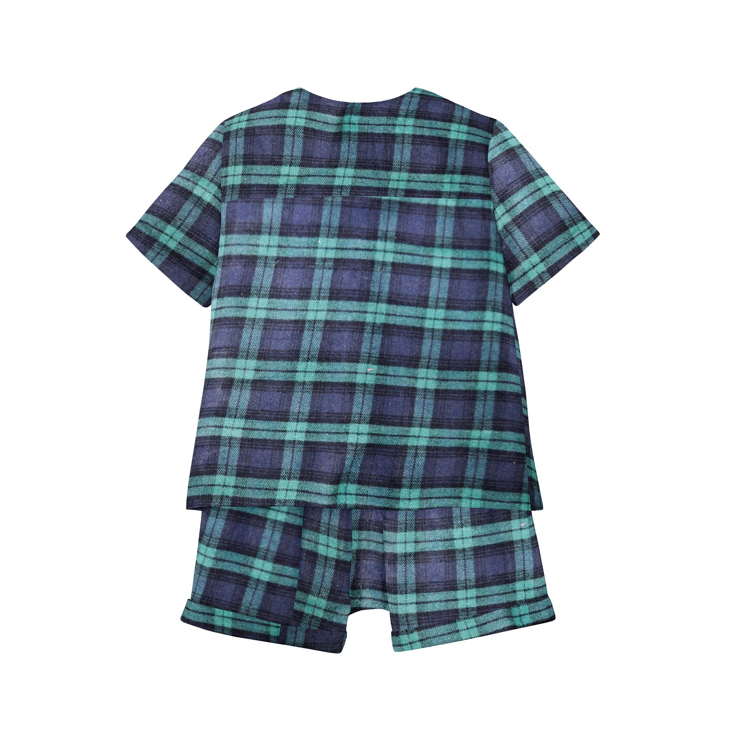 'Green & Navy Blue Checks' Organic Pajama Short Set