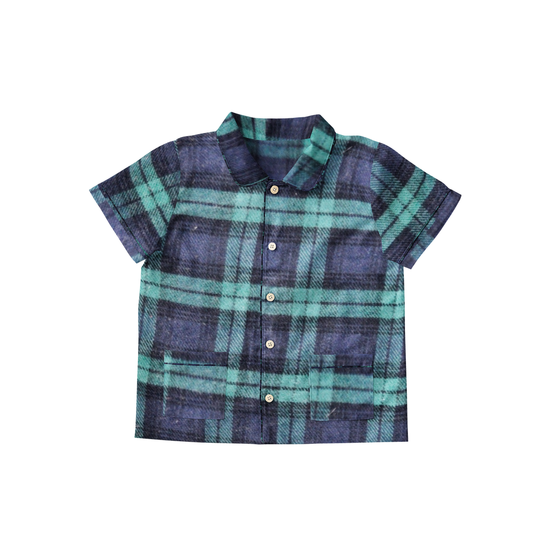 'Green & Navy Blue Checks' Organic Collared Pajama Set