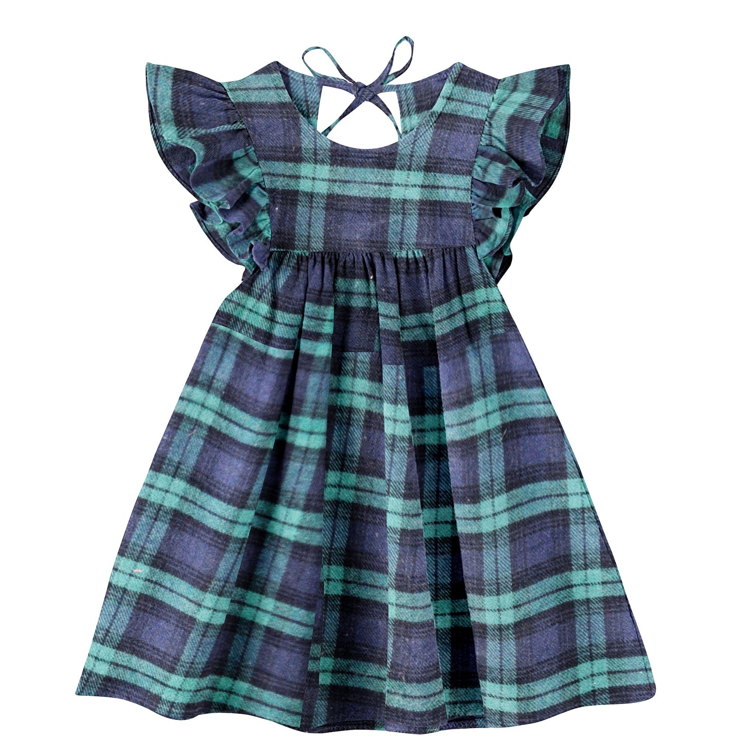 'Green & Navy Blue Checks' Organic Sleeve Nightdress