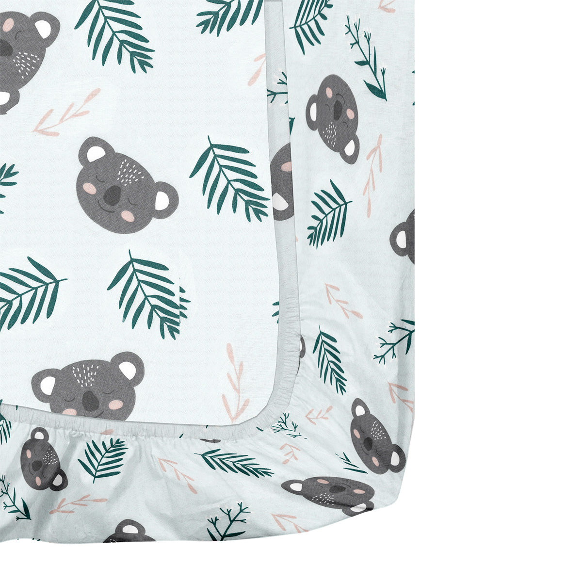 Baby blanket with koala and leaf pattern on a light blue background