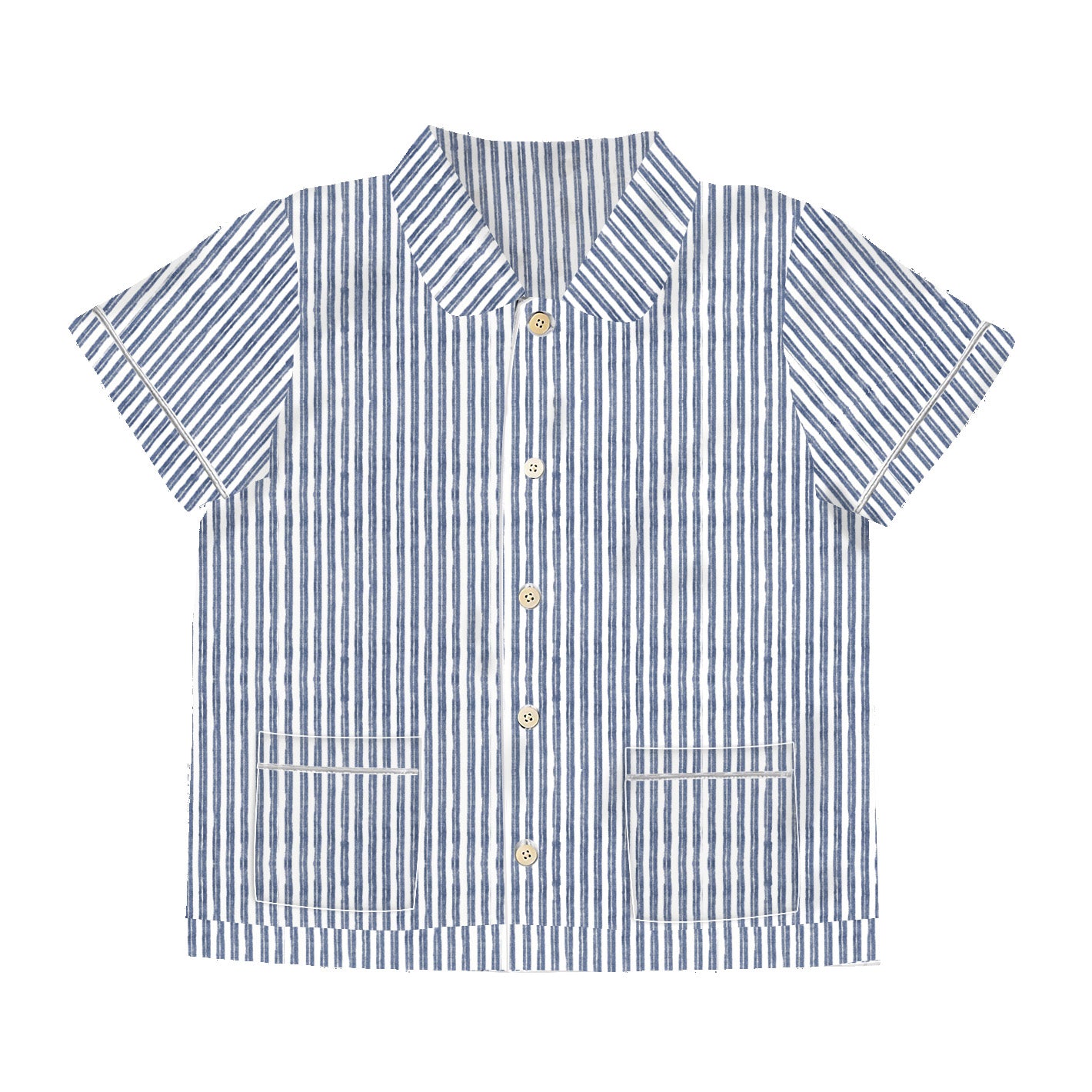 Blue and white striped shirt on a white background
