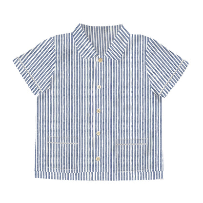 Blue and white striped shirt on a white background