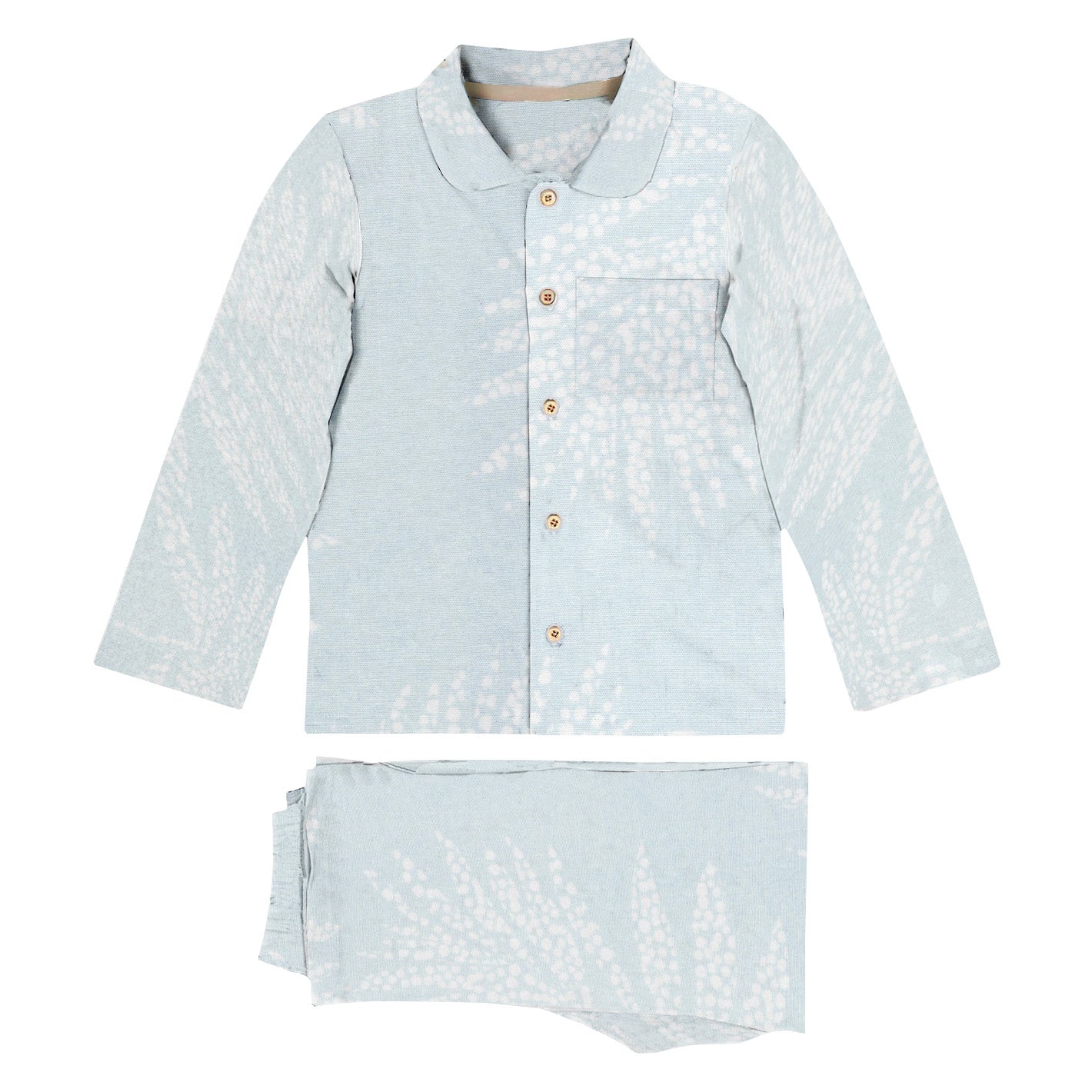 Light blue textured shirt and shorts set on a white background