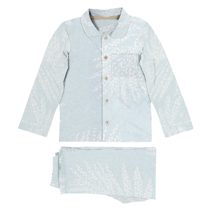Light blue textured shirt and shorts set on a white background