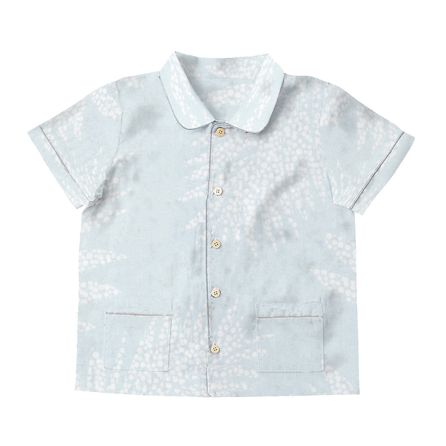 Light blue shirt with white floral pattern on a white background