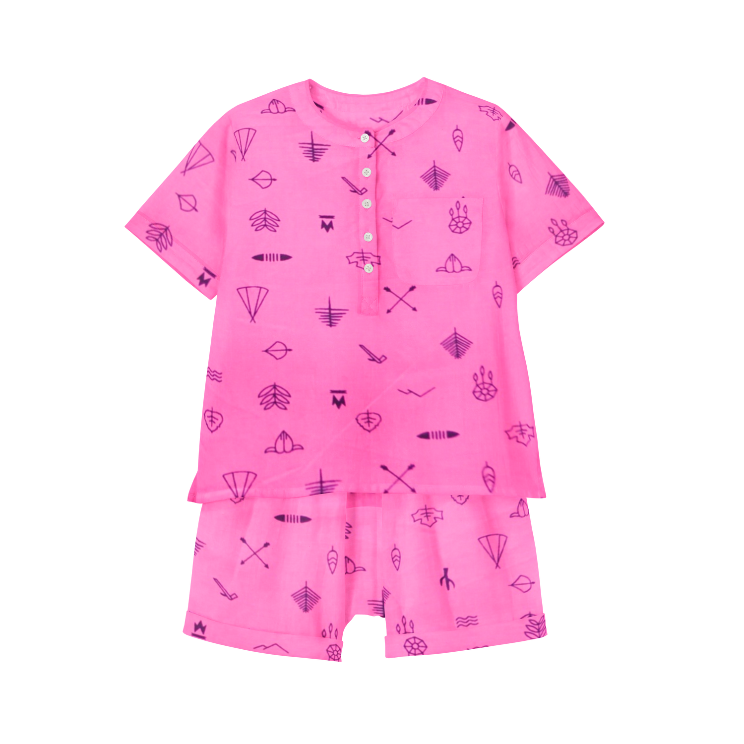 'Pink Line Drawing' Organic Pajama Short Set 1
