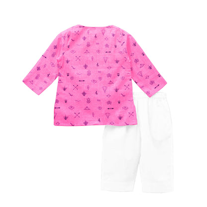 'Pink Line Drawing' Organic Pajama Kurta Set