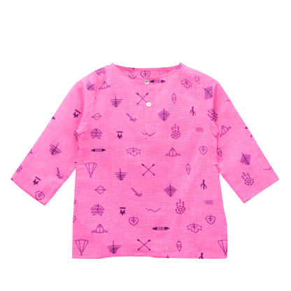 'Pink Line Drawing' Organic Pajama Kurta Set