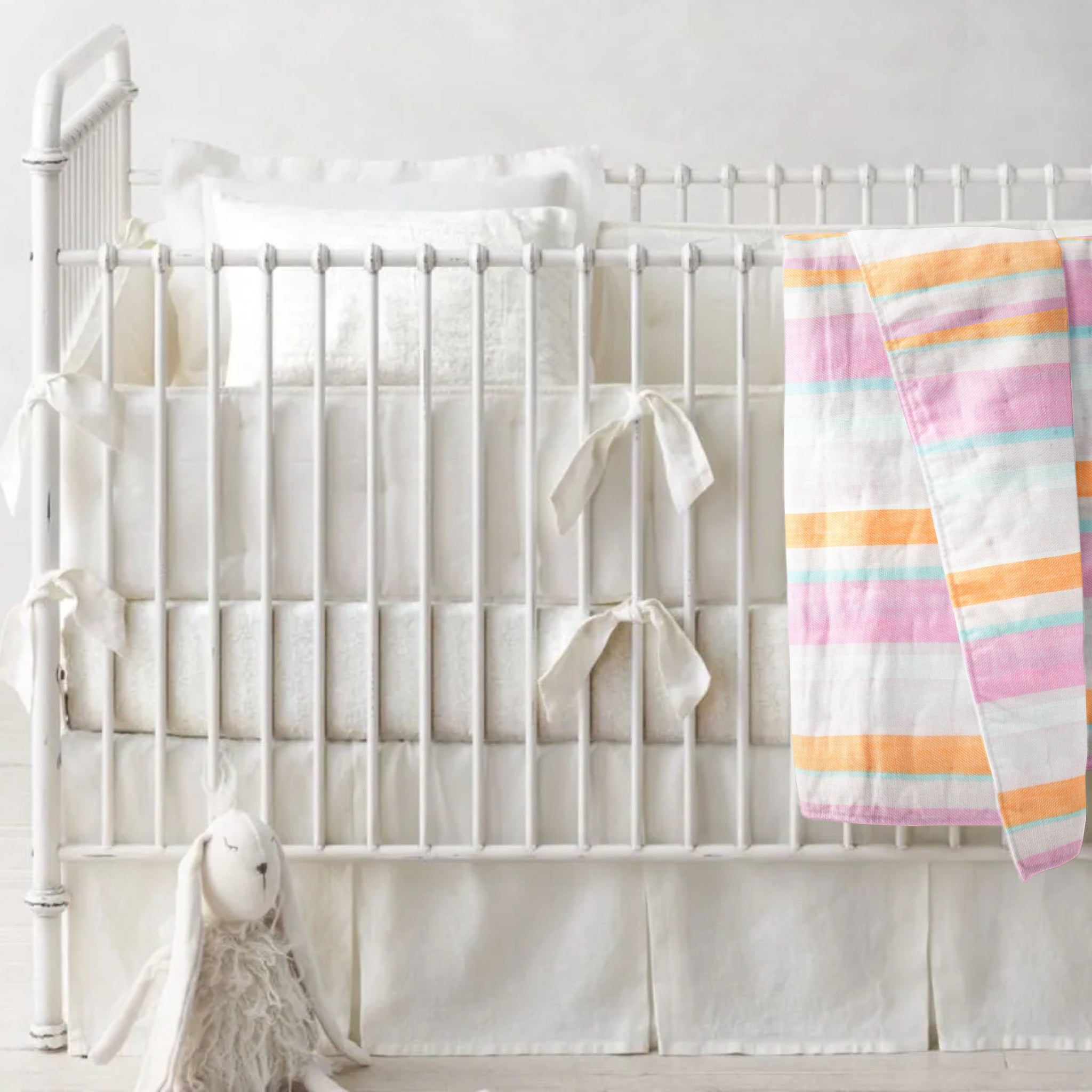 ‘Pink and Orange Stripe’ Organic Baby Blanket or Quilt