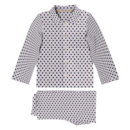 Polka dot shirt and shorts set on a white background