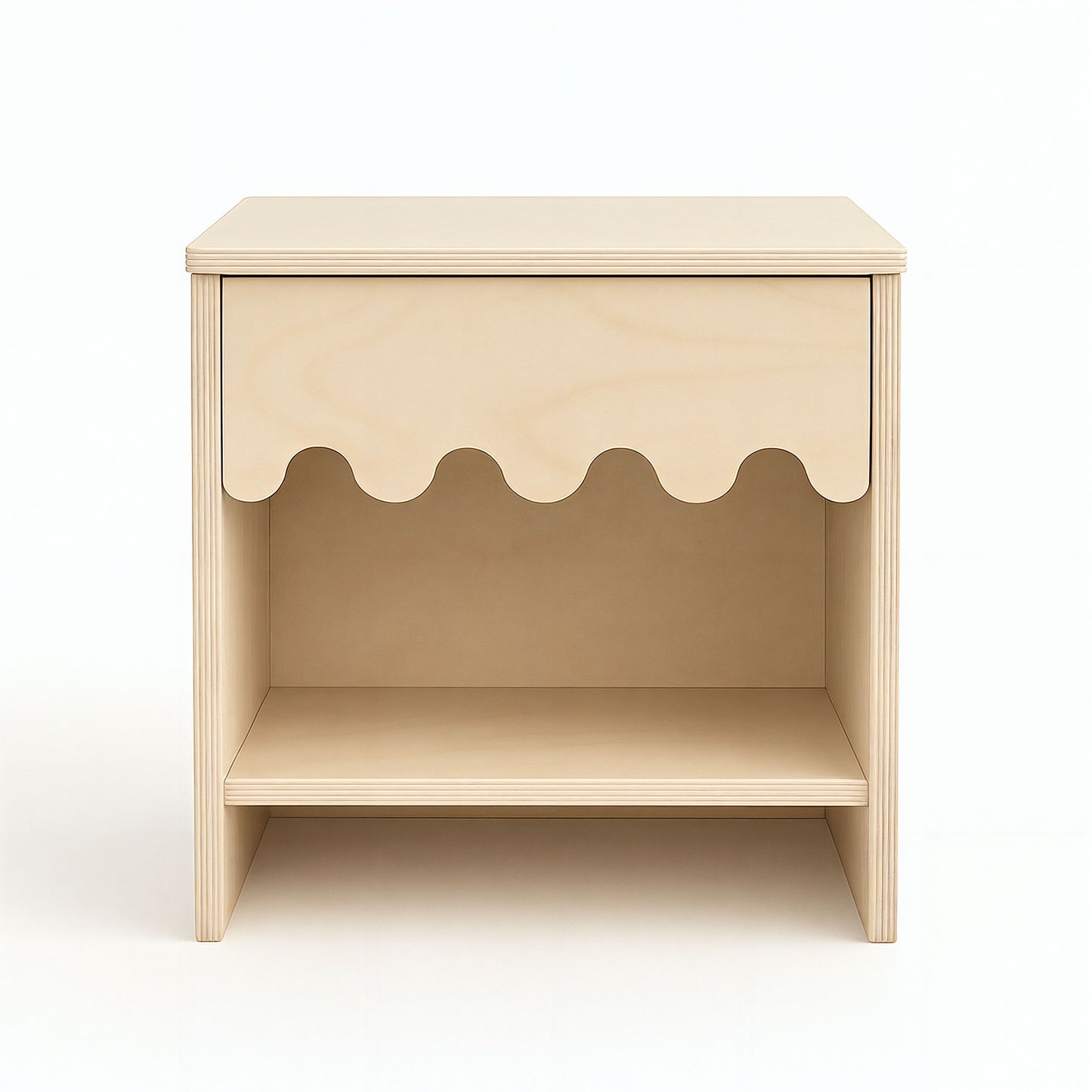 Beige children's nightstand with wavy design on a white background