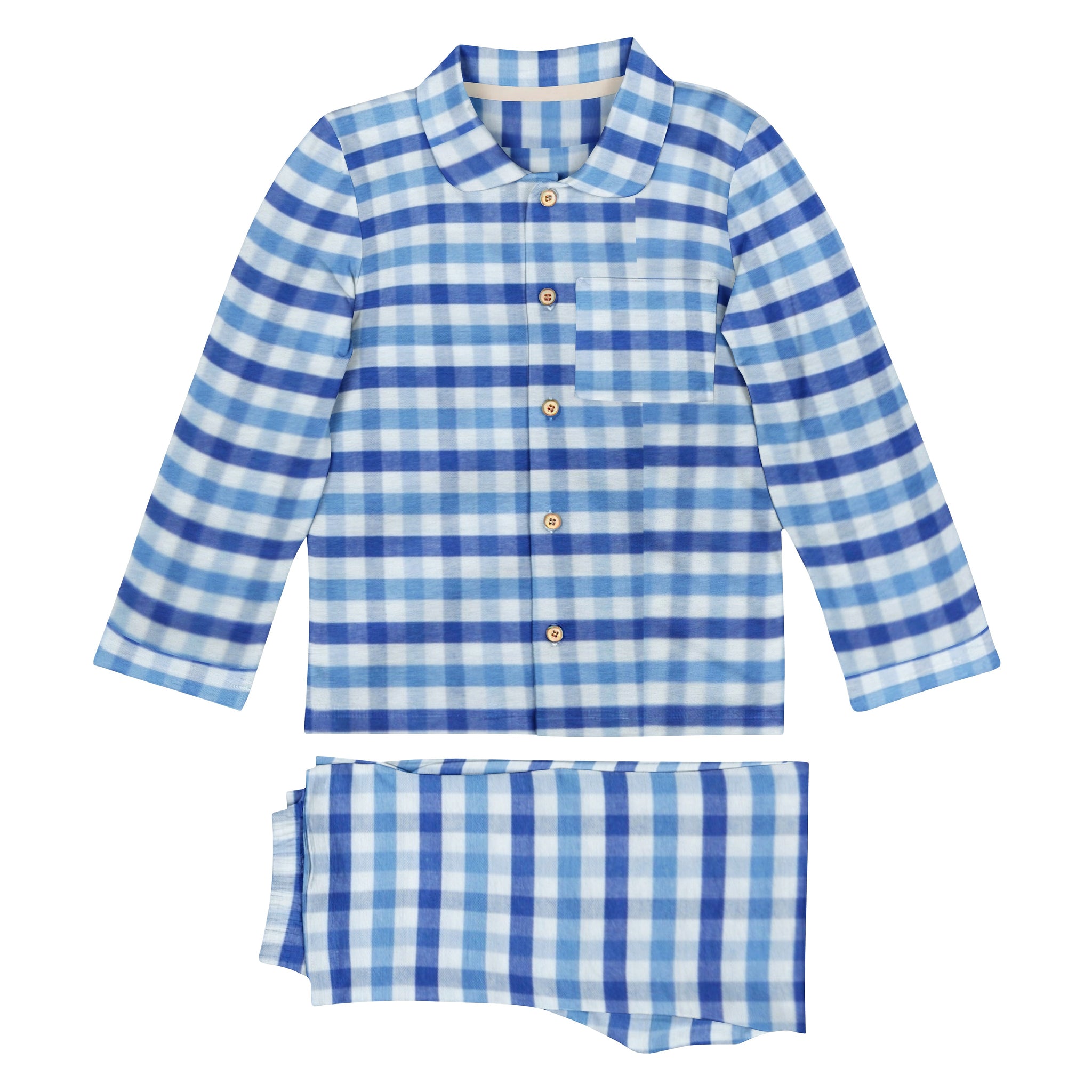 'Shaded Blue Checks' Organic Collared Pajama Set