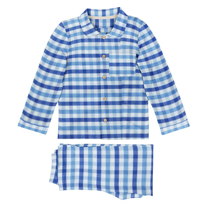 'Shaded Blue Checks' Organic Collared Pajama Set 1