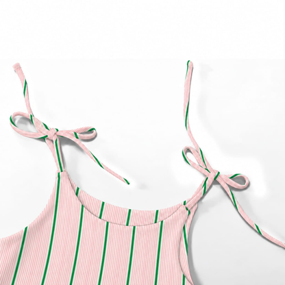 'Pink & Green Stripe' Organic Sleeveless Nightdress