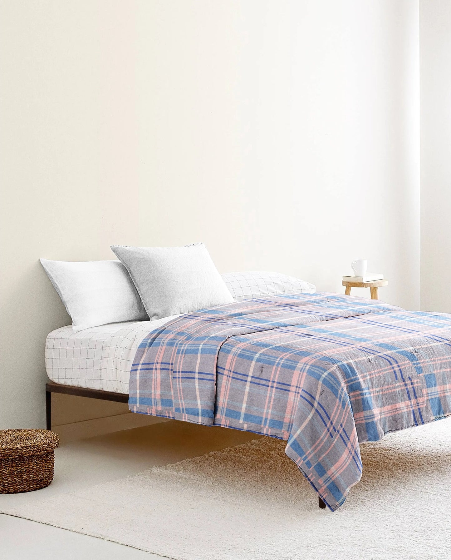 ‘Pink and Blue Checks’ Organic Junior Blanket