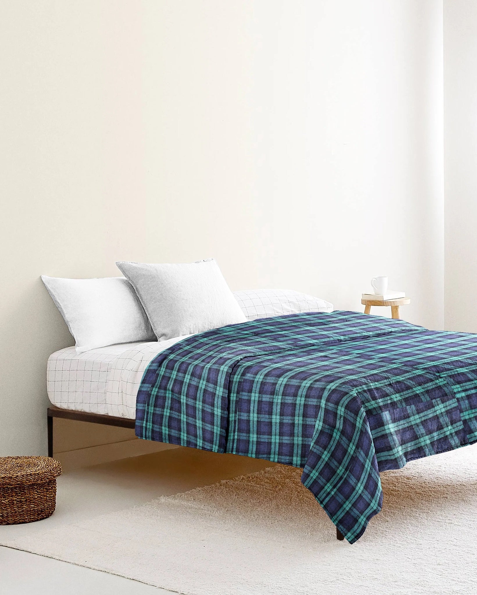 ‘Green and Navy Blue Checks’ Organic Junior Blanket