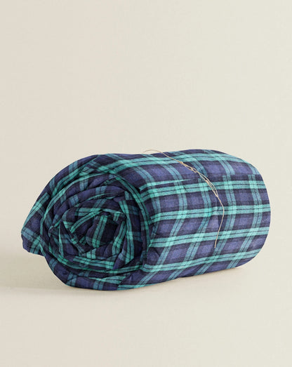 ‘Green and Navy Blue Checks’ Organic Junior Blanket & Quilt