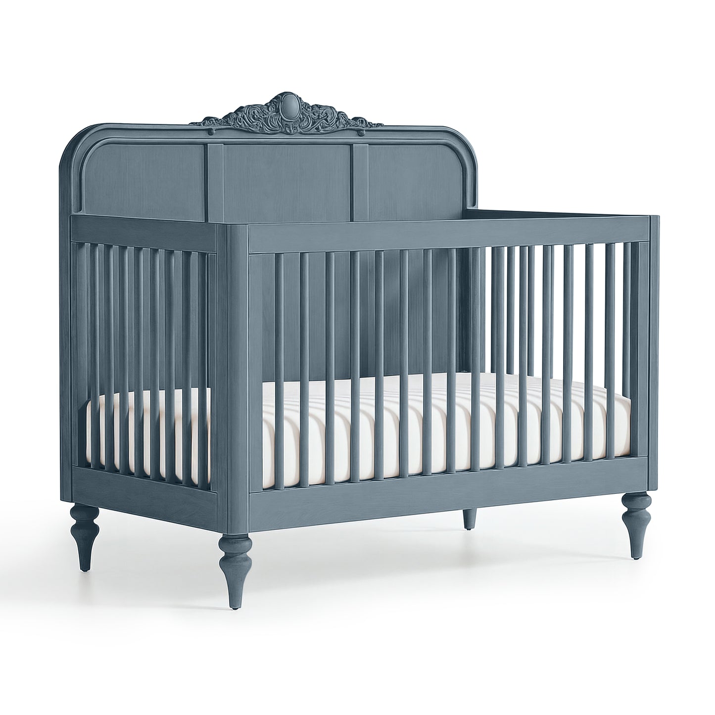 Blue Grey Vintage Carved Crib - The Baby Atelier
