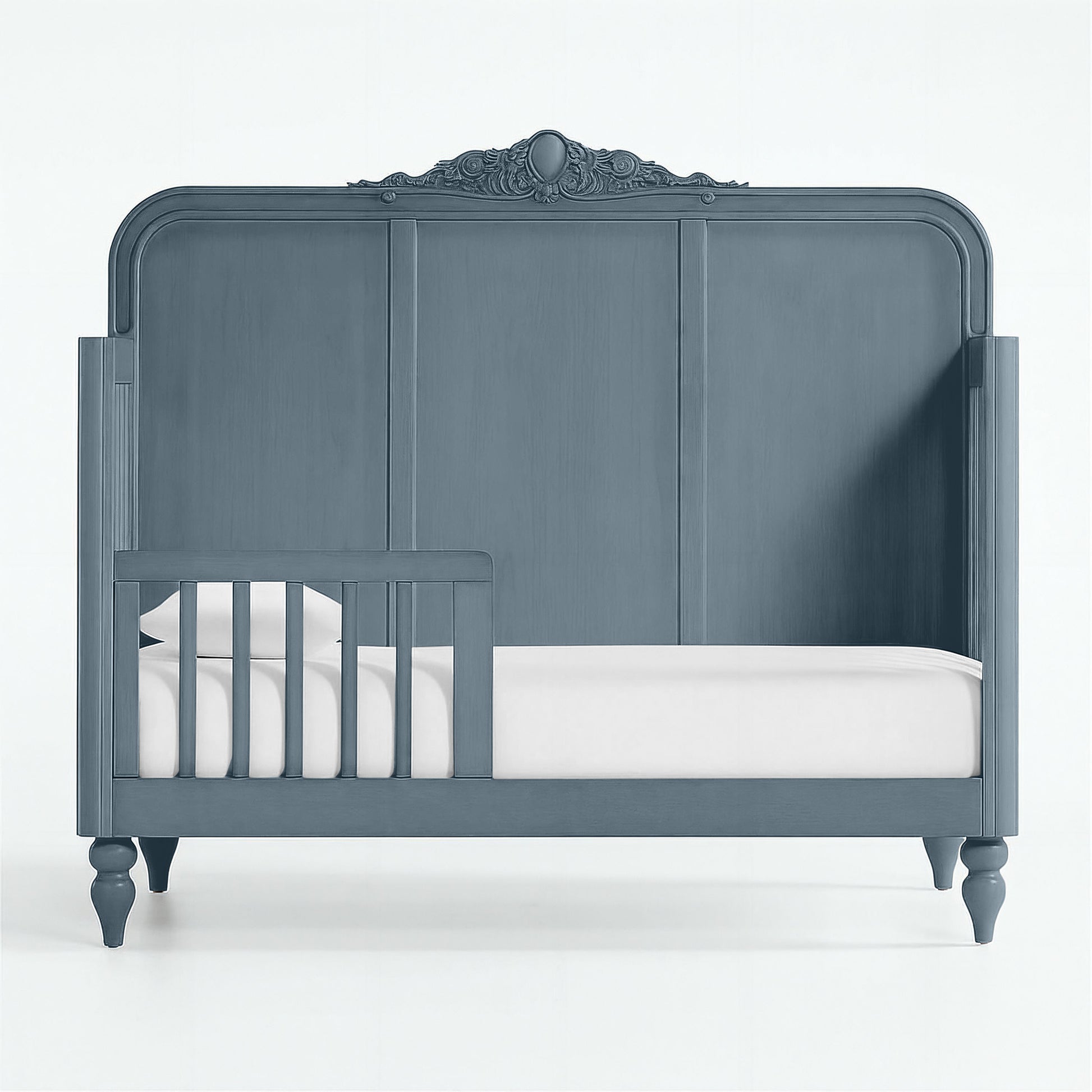 Blue Grey Vintage Carved Crib - The Baby Atelier