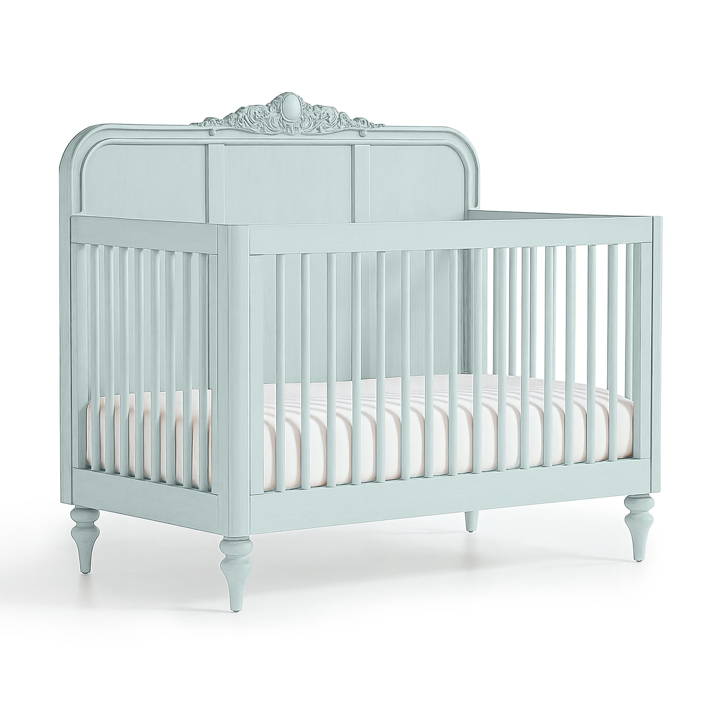 Mist Blue Vintage Carved Crib - The Baby Atelier