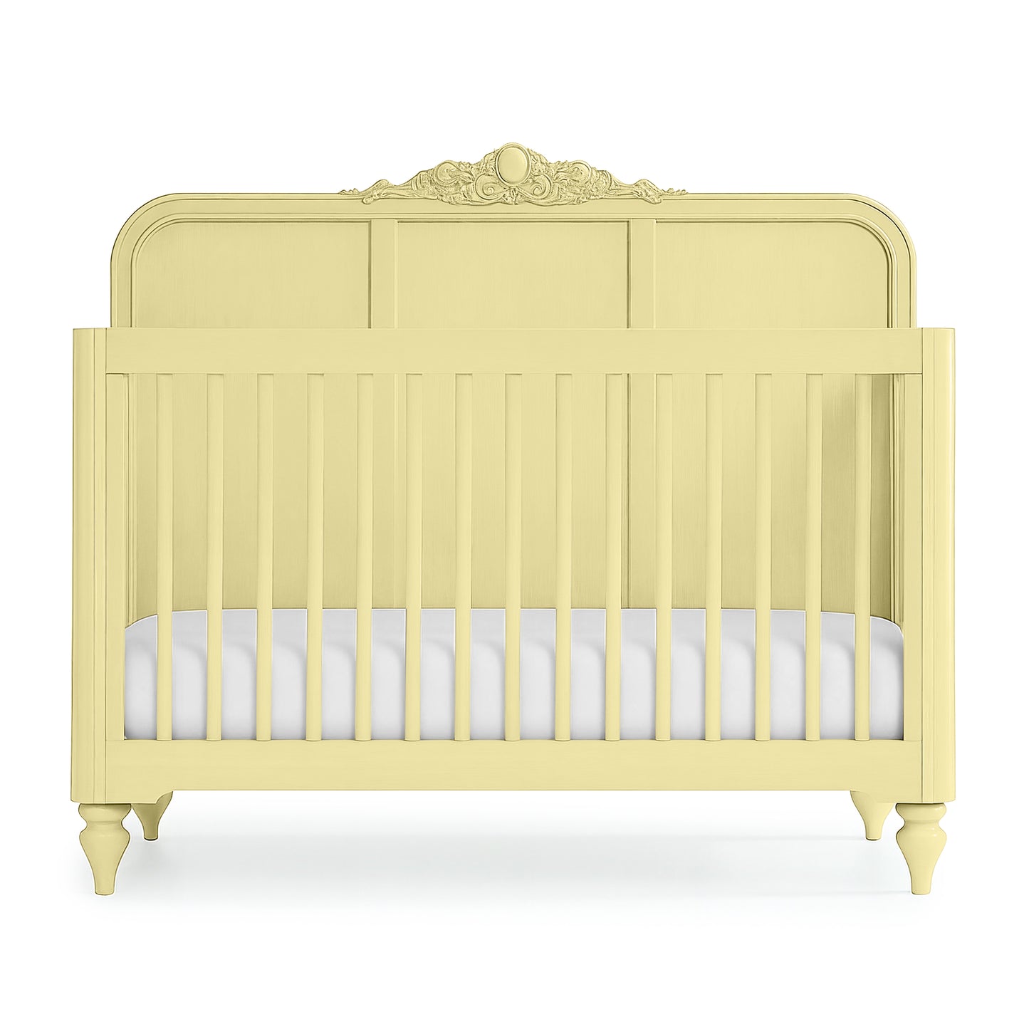 Pale Citron Vintage Carved Crib - The Baby Atelier