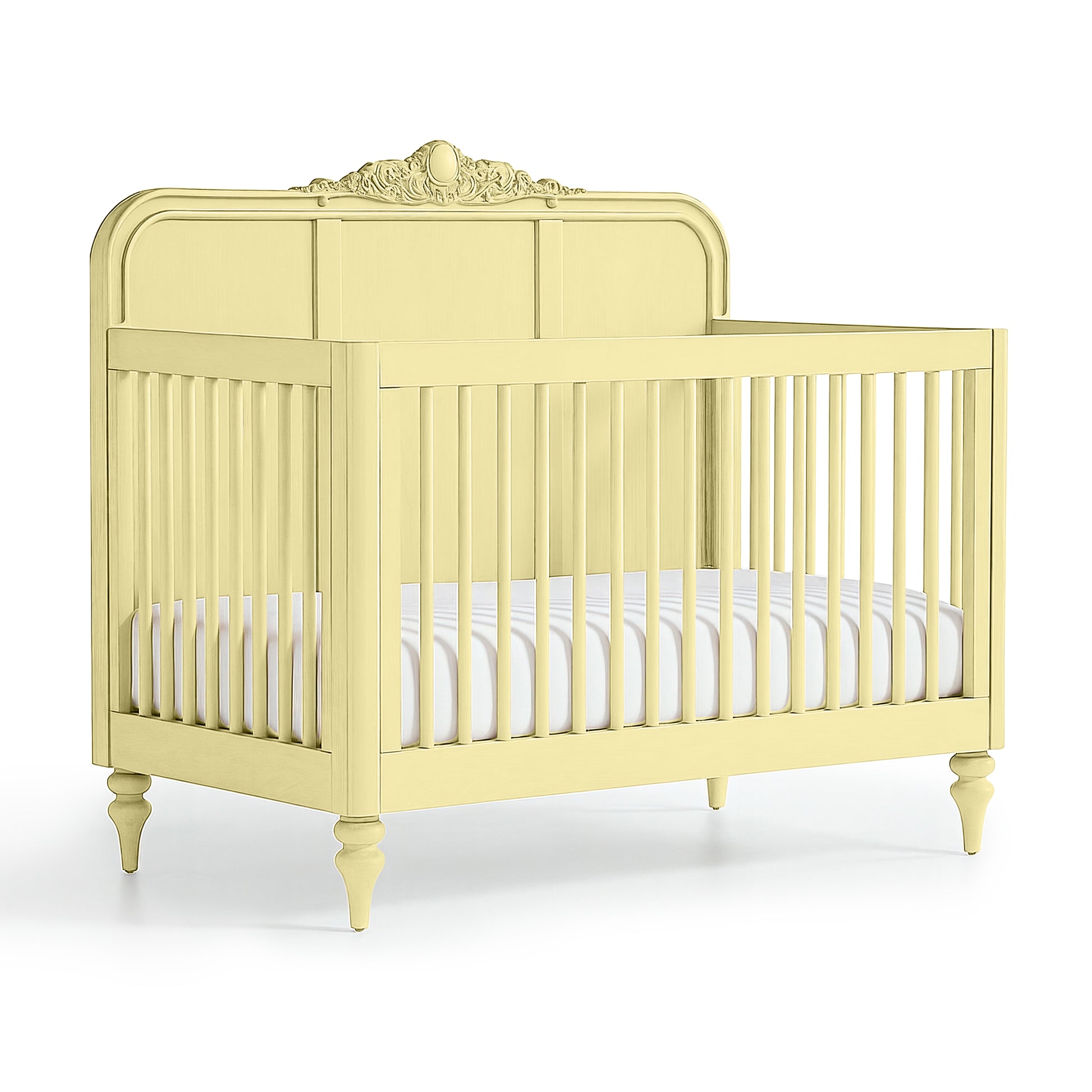Pale Citron Vintage Carved Crib - The Baby Atelier
