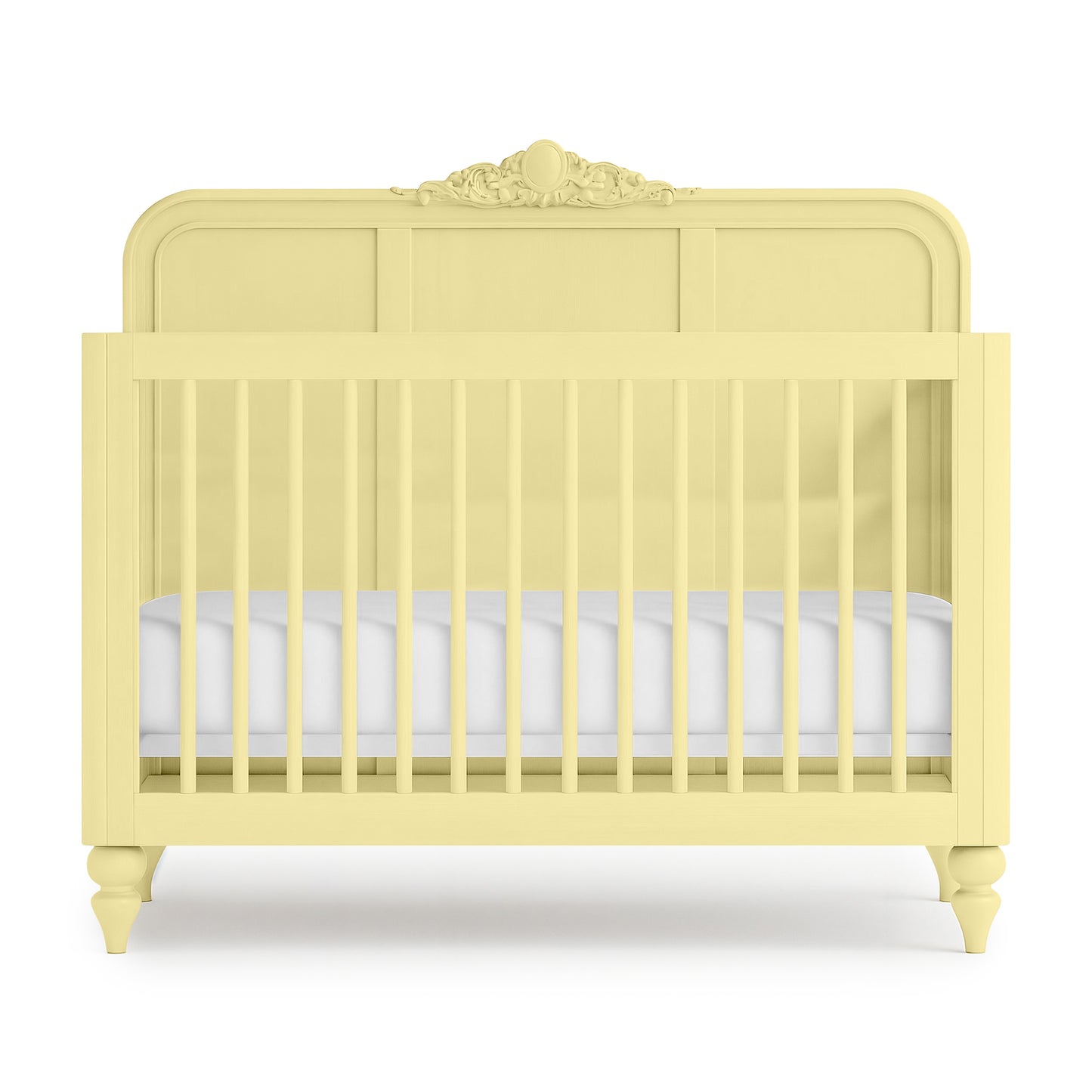 Pale Citron Vintage Carved Crib - The Baby Atelier