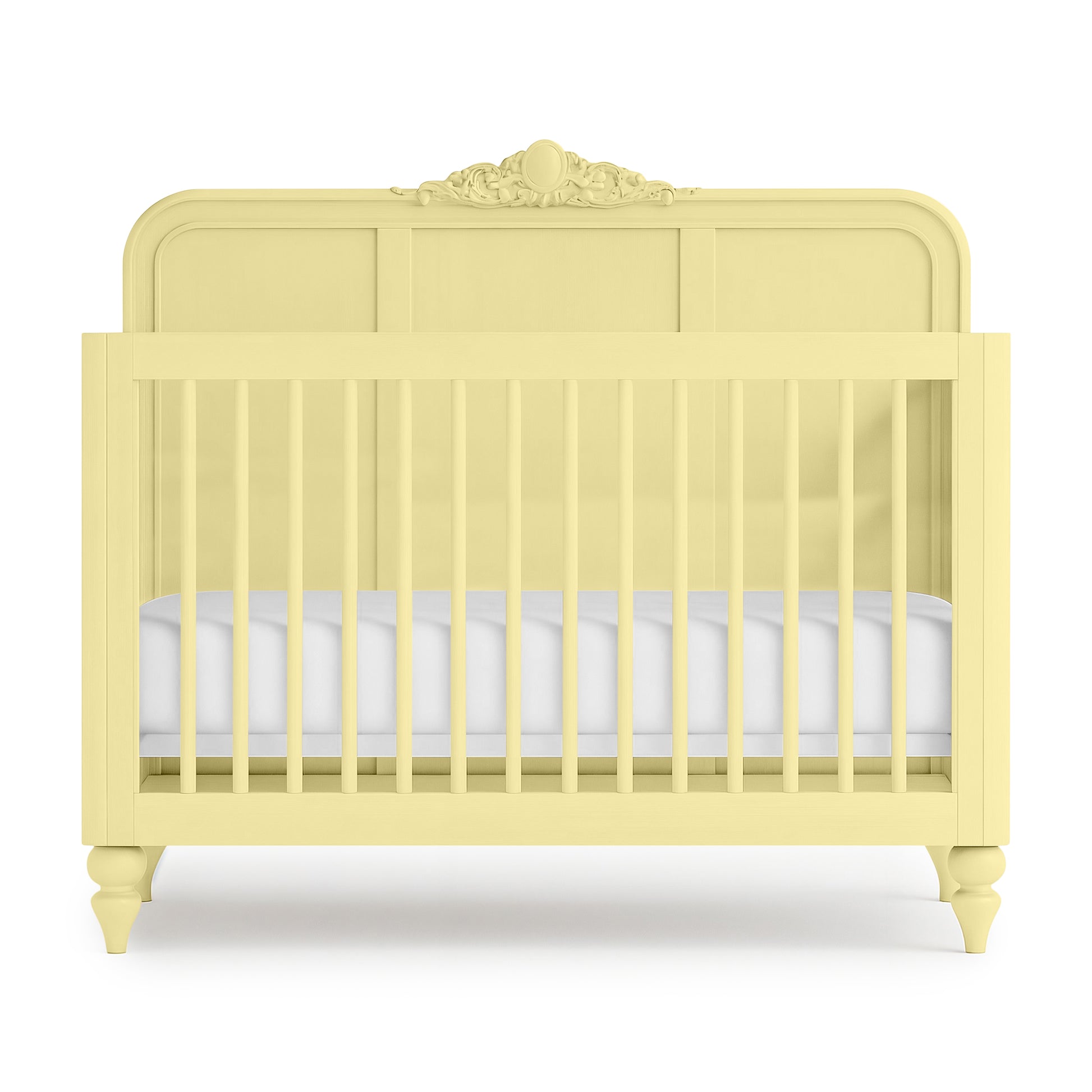 Pale Citron Vintage Carved Crib - The Baby Atelier