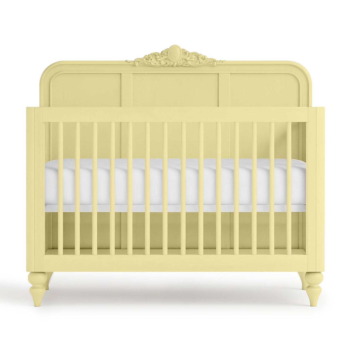 Pale Citron Vintage Carved Crib - The Baby Atelier