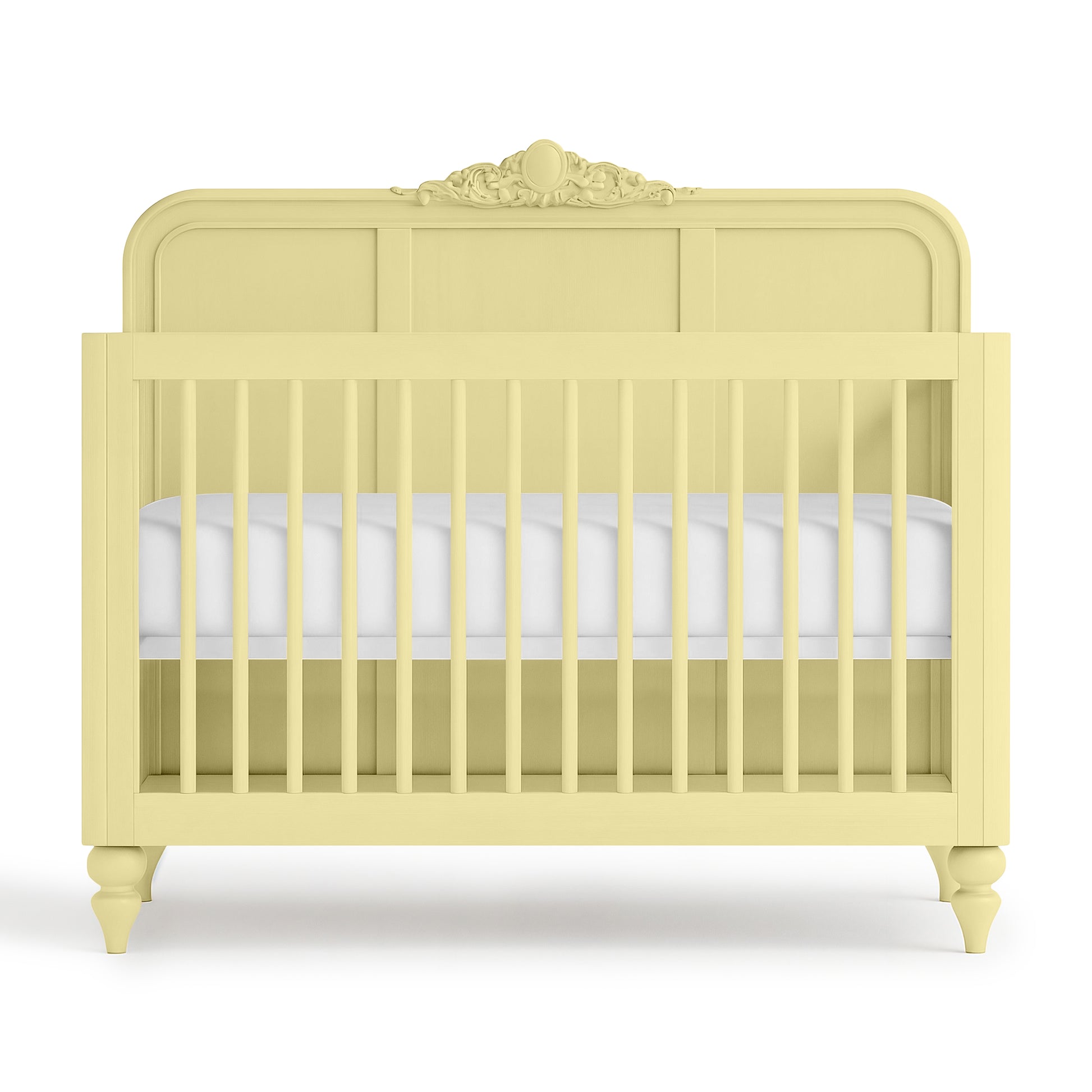 Pale Citron Vintage Carved Crib - The Baby Atelier