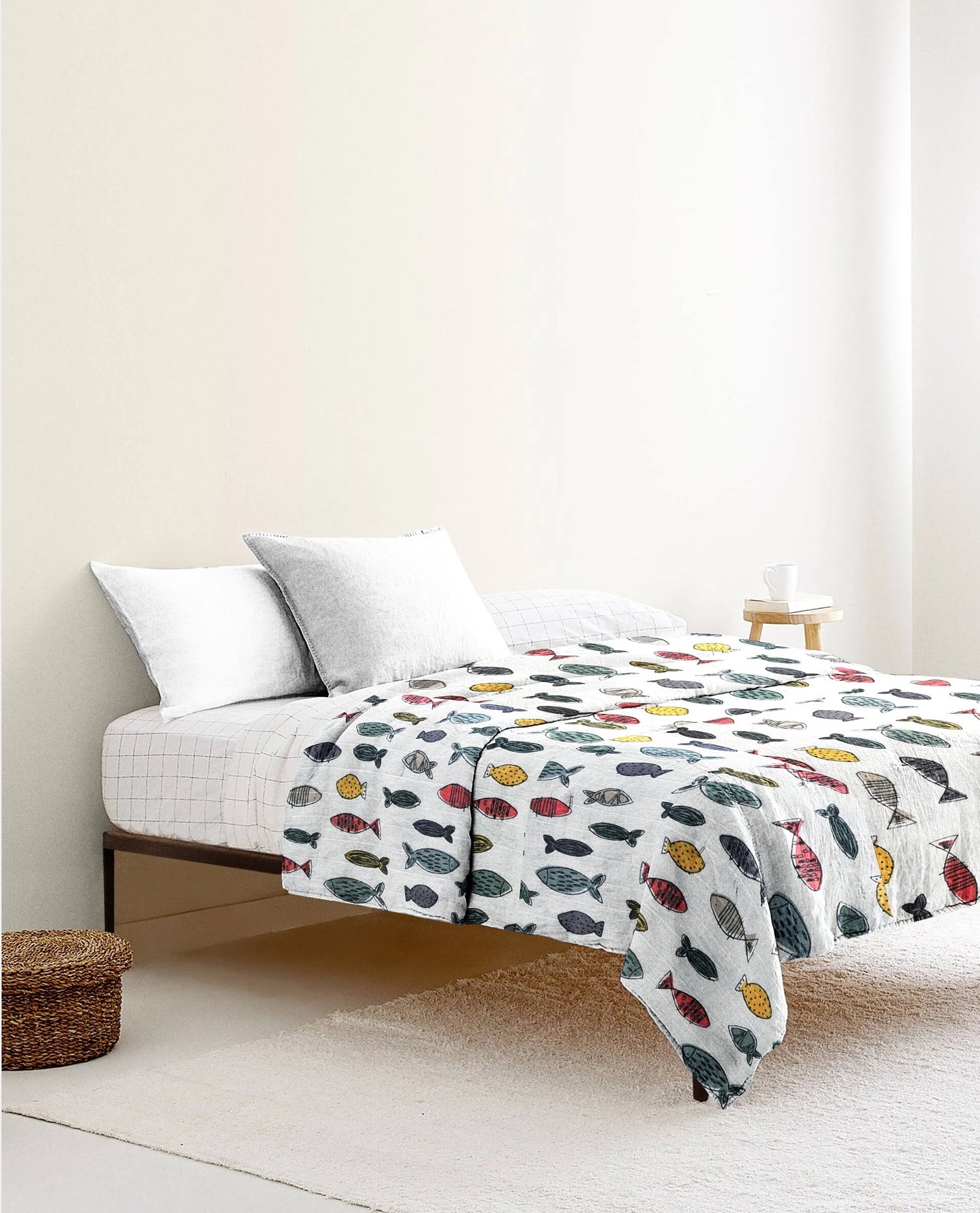 ‘Coloured Fish’ Organic Junior Blanket & Quilt