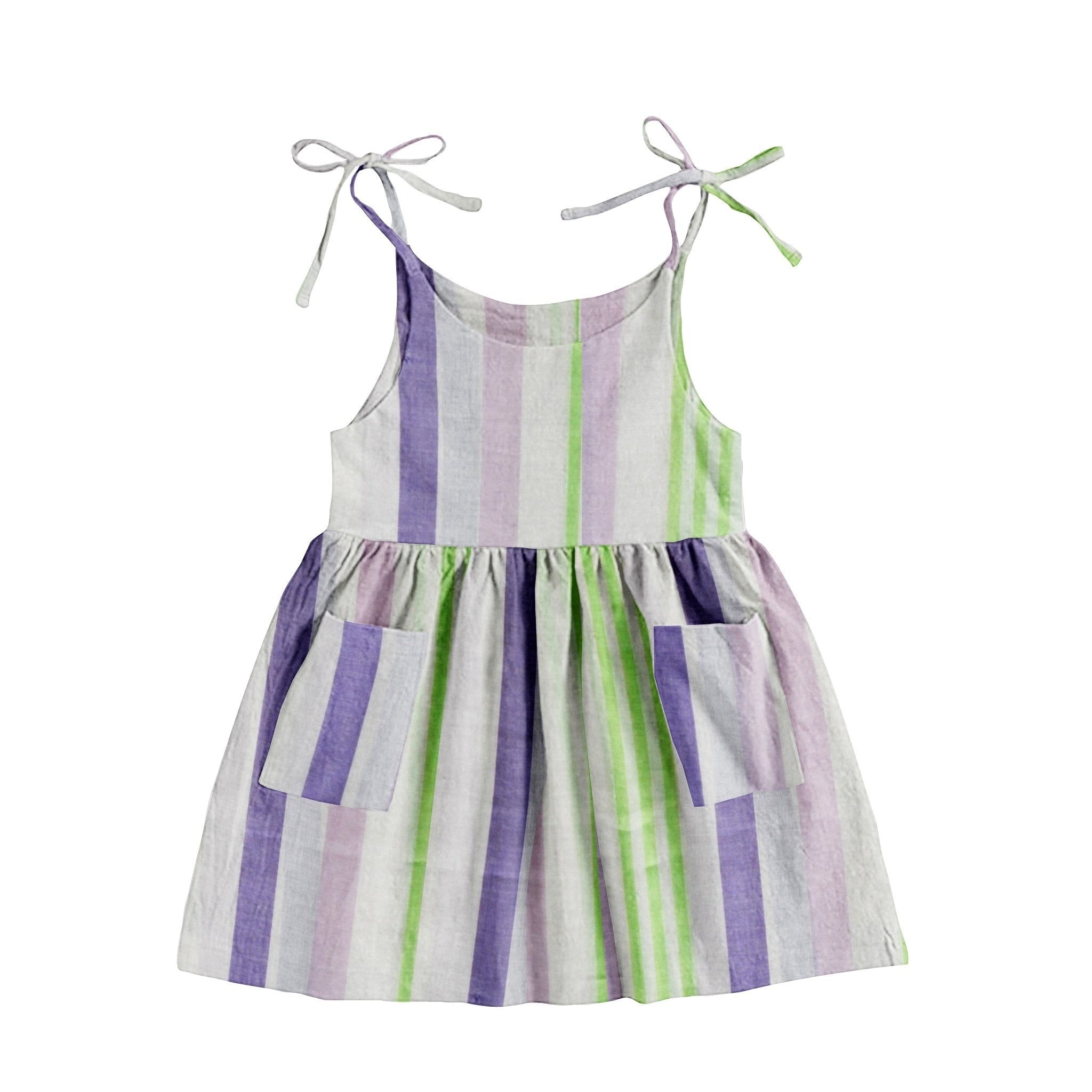 'Green and Purple Stripes' Organic Sleeveless Nightdress