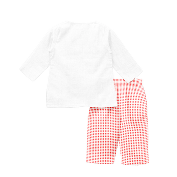 'Red and White Checkered' Organic Pajama Kurta Set